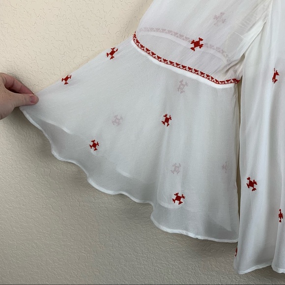FLOREAT White Boho Blouse Red Embroidery 8 - Picture 6 of 13